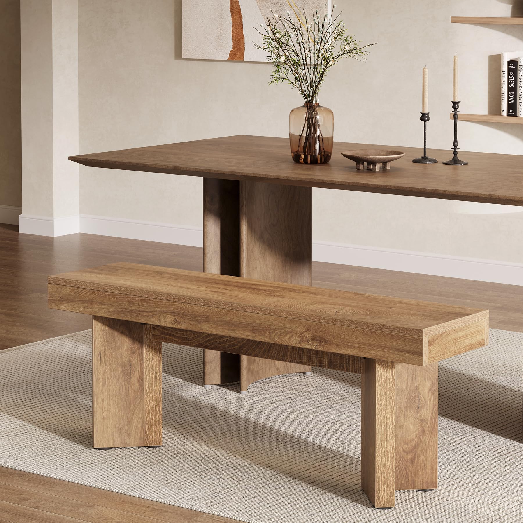 Tribesigns Farmhouse Wooden Dining Bench | 47" Indoor Entryway Bench with Sturdy Frame for Dining Room, Livingroom, Hallway, End of Bed (Rustic Brown)