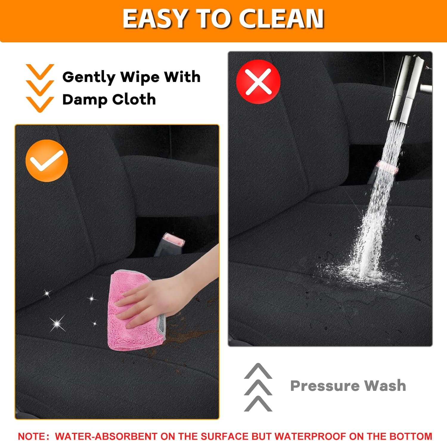 Front Seat Cover Compatible with 2009-2022 Ford E150-E350 Van Front High Back Bucket Seats with Molded Headrest Seat Covers, Dutch Velvet Automotive Cover Cushion Accessories, Black