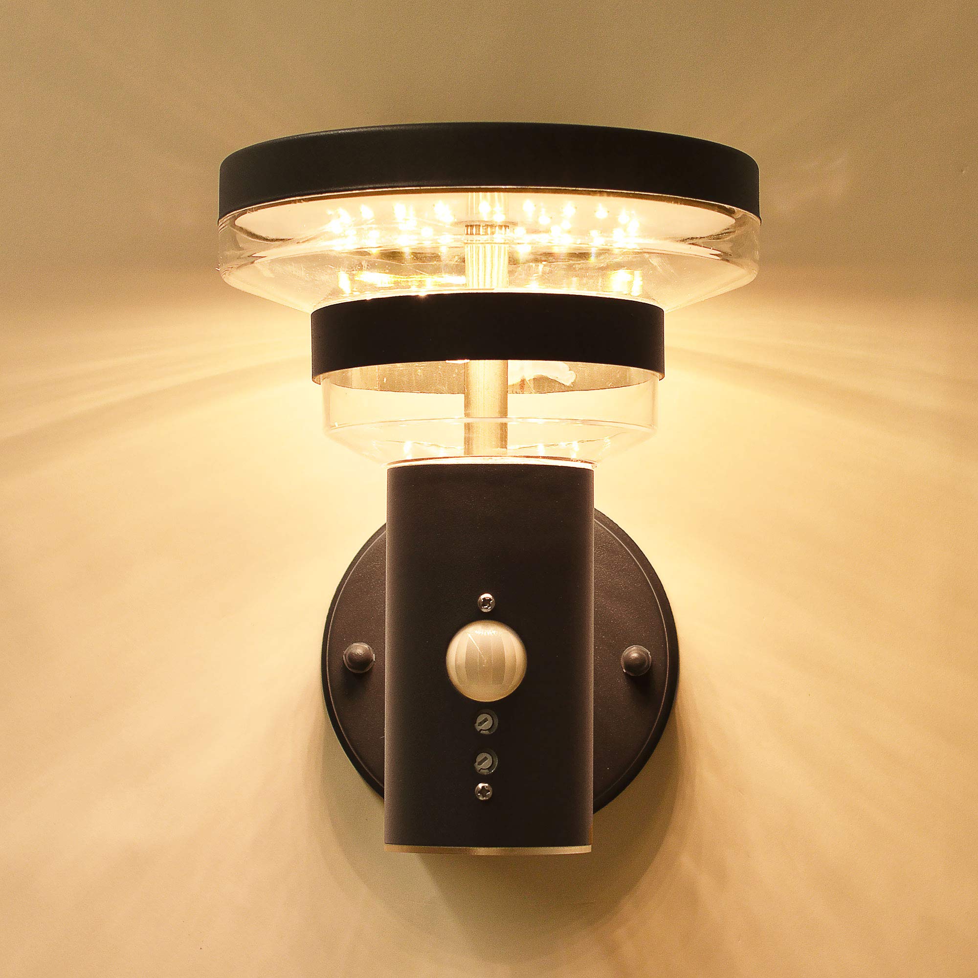 Maxkomfort LED Außenwandleuchte 313A1 Anthrazit mit Bewegungsmelder – Edelstahl Wandlampe 9W, 3000K warmweiß, IP44, 530lm, 230V, Sensor mit Zeit- & Dämmerungseinstellung