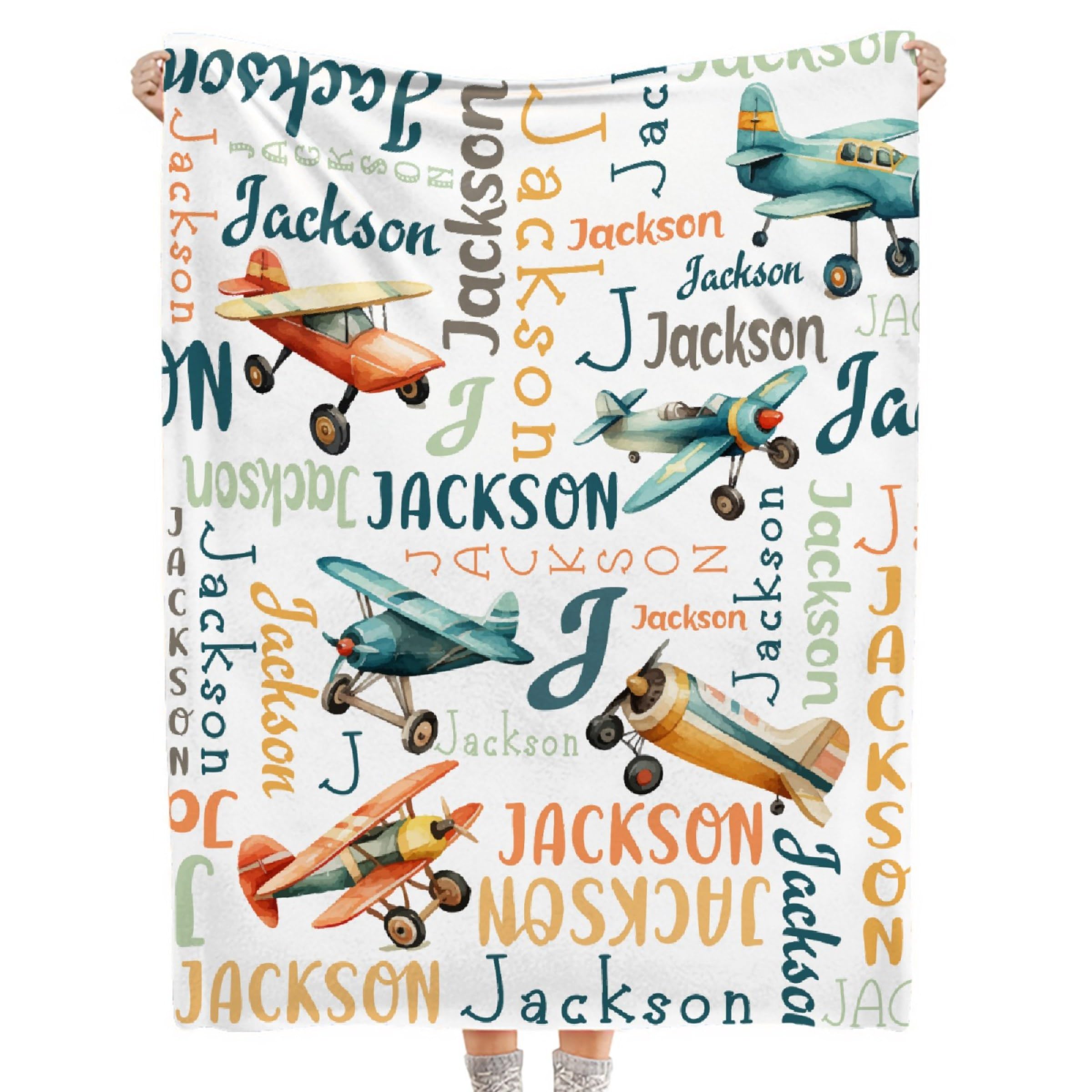 Airplane Custom Name Blanket- Airplane Gift for Kids Personalized Name Airplane Blanket for Infant Kid Soft Flannel Blanket 50