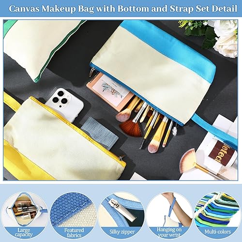 Miniatura 9 de Silkfly 30 bolsas de maquillaje de lona de algodón, bolsa de cosméticos de lona con cremallera, bolsas de maquillaje de dos tonos, a granel con
