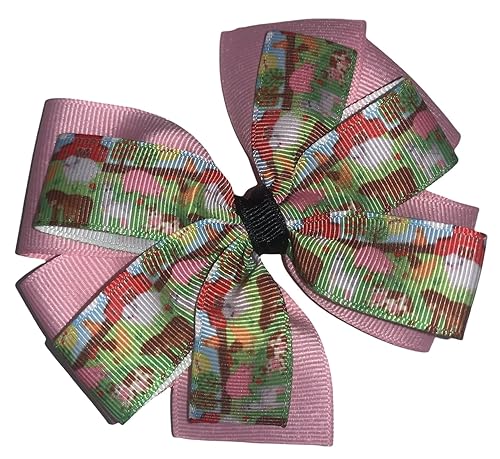 Farm Animals Pinwheel Hair Bow 4" Pink