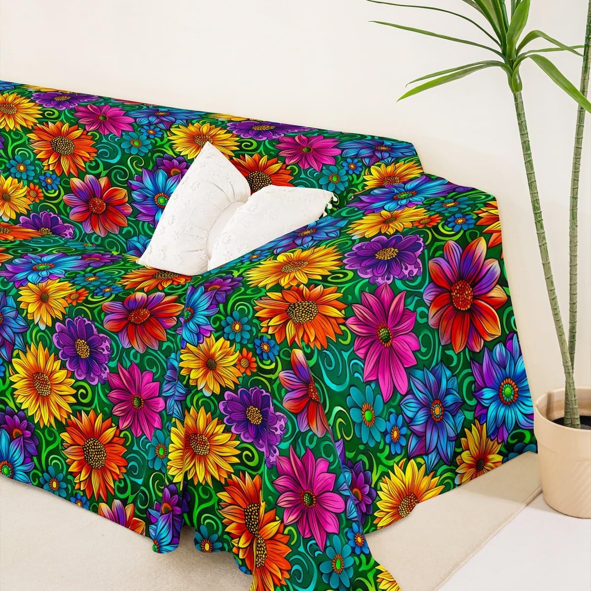 Erosebridal Baroque Exotic Ombre Teal Blue Paisley Boho Couch Cover 91" x 150"| Bohemian Flowers Sofa Cover Floral Ethnic Couch Protector Victorian Washable Sofa Slipcover