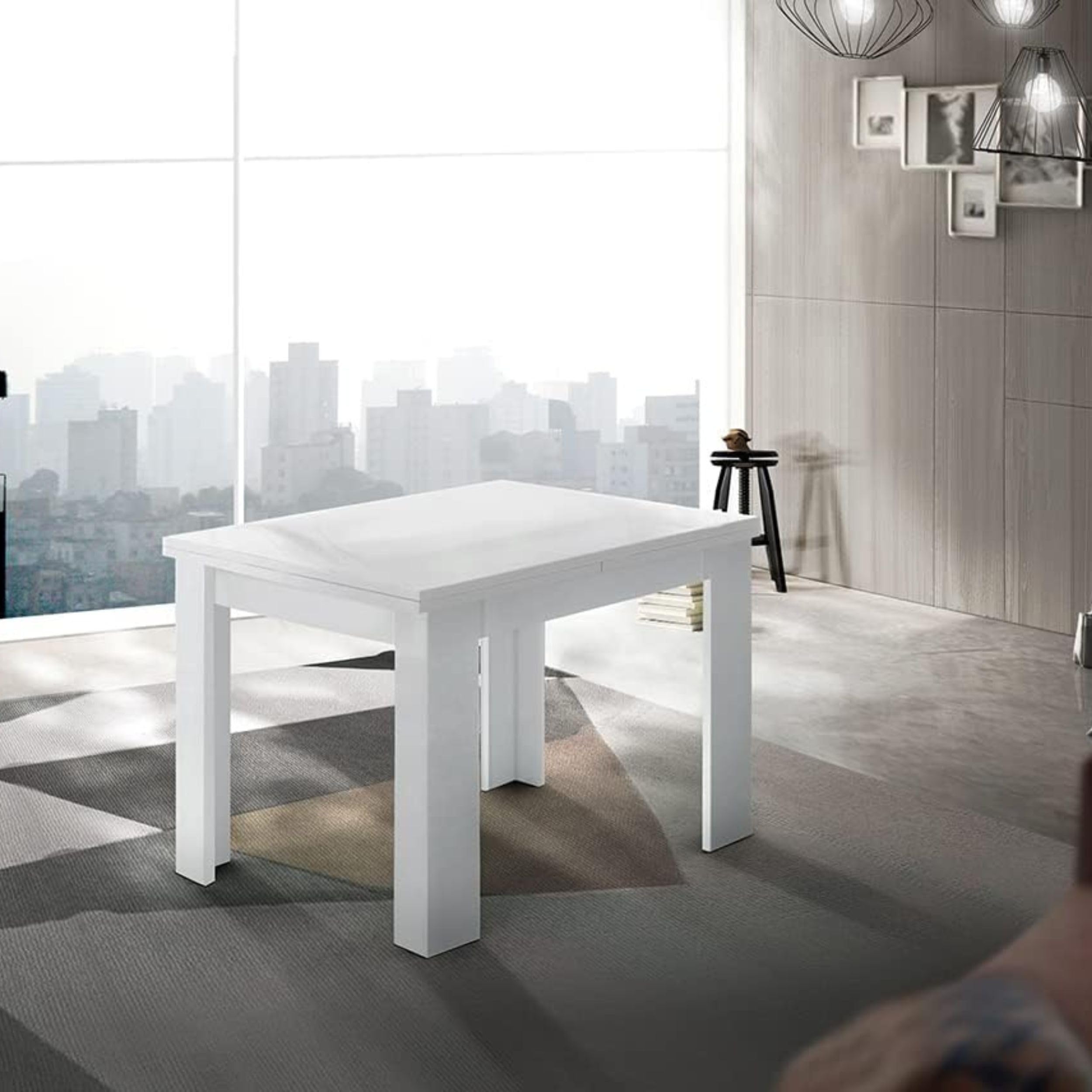 web-furniture Jesi Table de Cuisine de 90 cm Extensible à Livre, Mélamine, Blanc laqué Brillant, X-Large