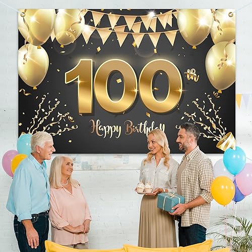 Miniatura 6 de HAMIGAR Fondo de pancarta de feliz cumpleaños número 100 de 6 x 4 pies, decoraciones de cumpleaños de 100 años, suministros de fiesta para mujeres y