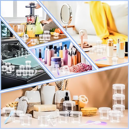 Miniatura 6 de MotBach Paquete de 35 frascos de plástico de 0.7 onzas, tarros de tamaño de viaje de 0.7 fl oz con tapas, tarro redondo transparente para cosméticos