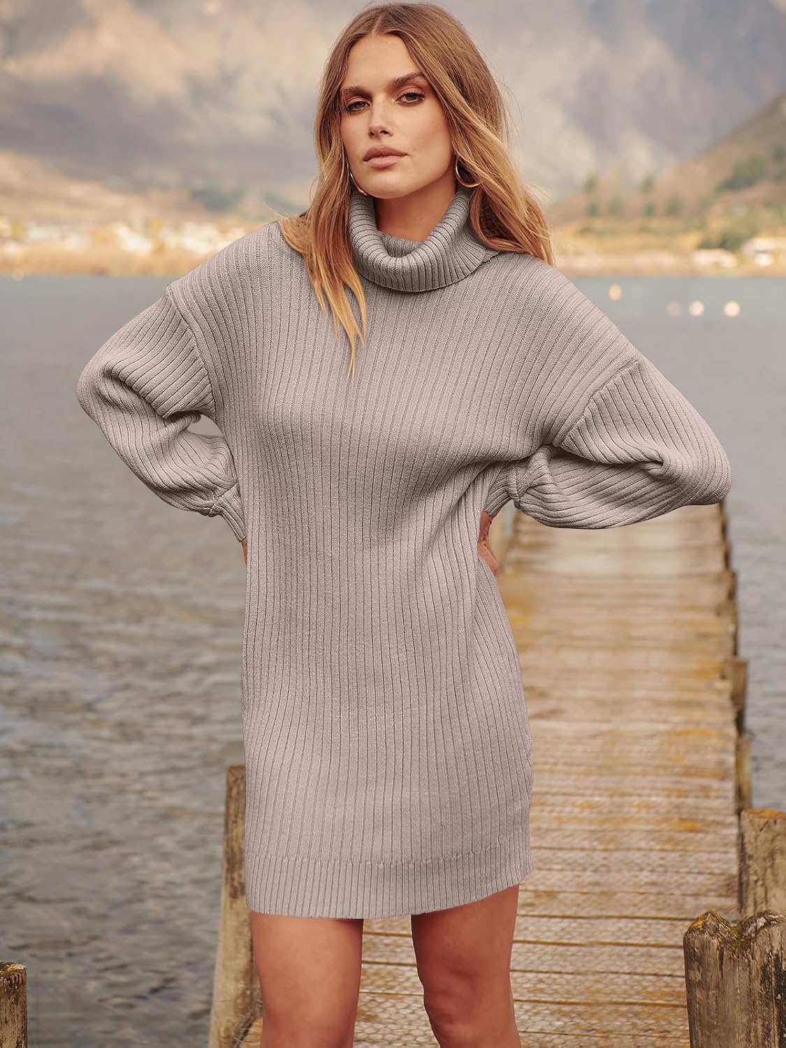 ANRABESS Women Oversized Sweater Dress Turtleneck Batwing Long Sleeve Ribbed Knit Loose 2025 Fall Winter Casual Short Dress - Image 5