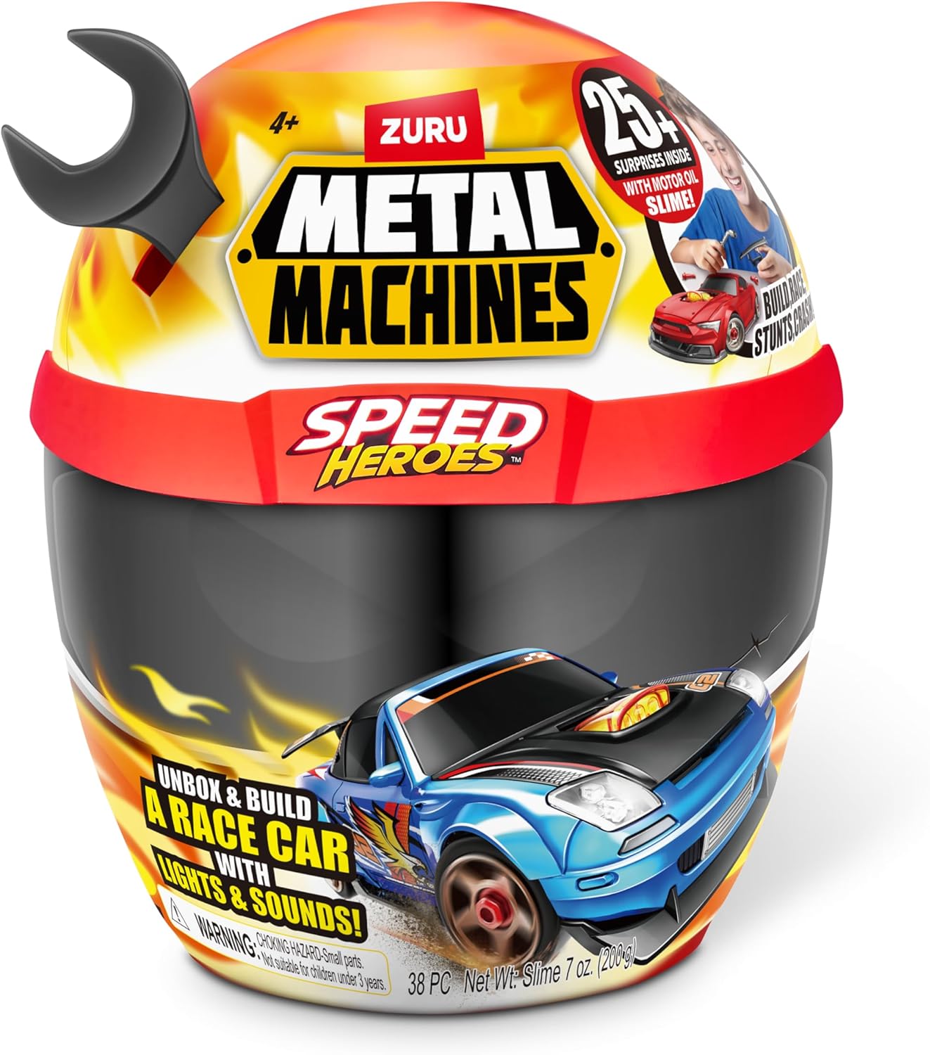 Metal Machines Speed Heroes (Black) by Zuru, 20+ Surprises, Build Your own Car, Two Bodies, Lights & Sounds, Slime