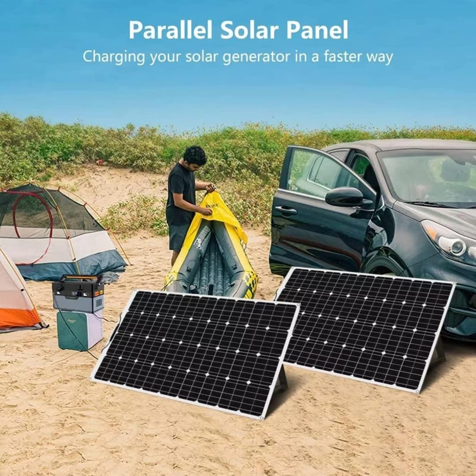 Panel Solar de 2000 W, Panel Solar Flexible, Paquete de 4 Piezas, Panel Solar de silicio monocristalino de 500 W, Adecuado para tejados, autocaravanas, Barcos, etc.