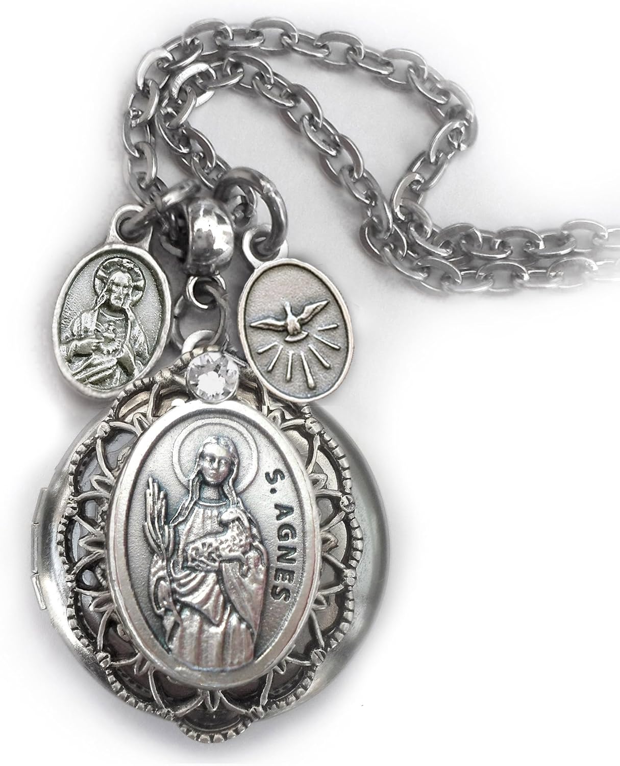 St. Agnes Locket Necklace, Patron Saint Confirmation Gift, Catholic Jewelry Elegantly Packaged