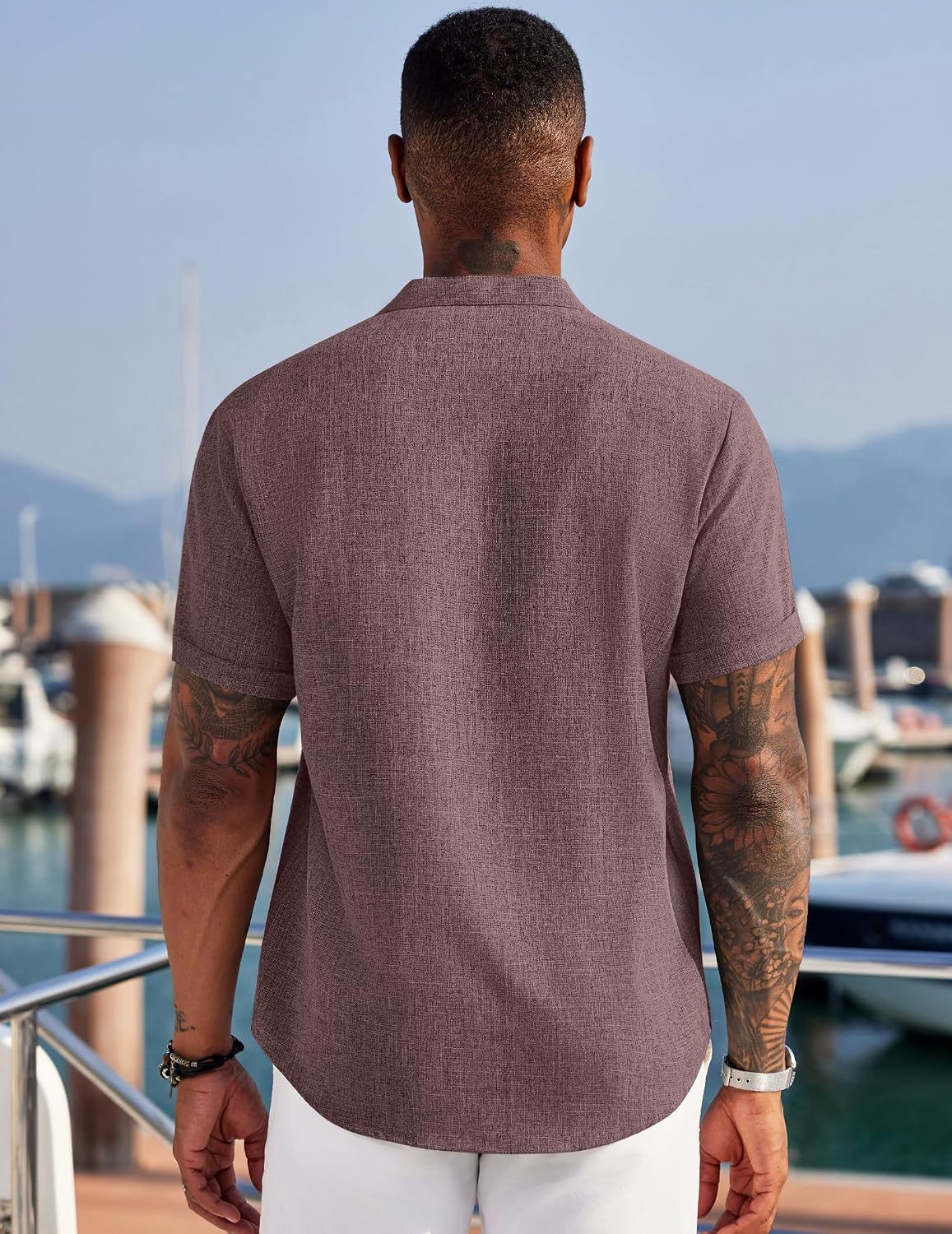 COOFANDY Men's Linen Henley Shirt Short Sleeve Casual Summer Beach Hippie T Shirts