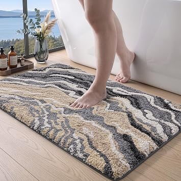 DEXI Marble Bath Mats 36x24, Bathroom Rug Non Slip Washable, Grey and Beige