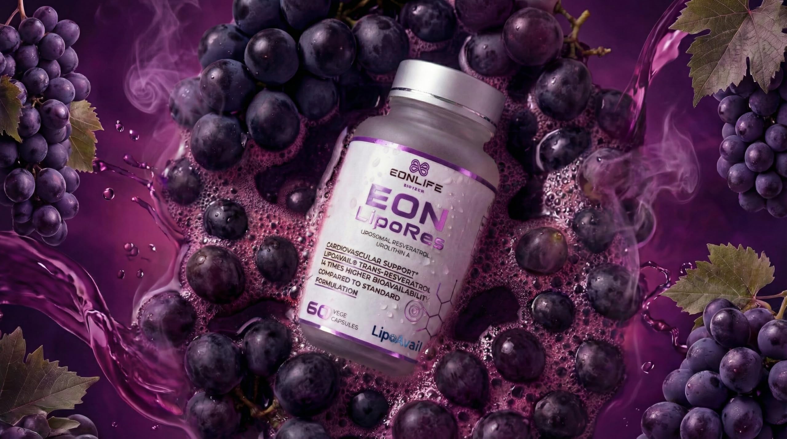 EON LipoRes – Liposomales Resveratrol 300mg + Urolithin A LipoAvail® bis 14× höhere Bioverfügbarkeit Trans-Resveratrol & NAD+ Mitochondrien Anti-Aging Herzgesundheit Glasflasche 3er-Pack