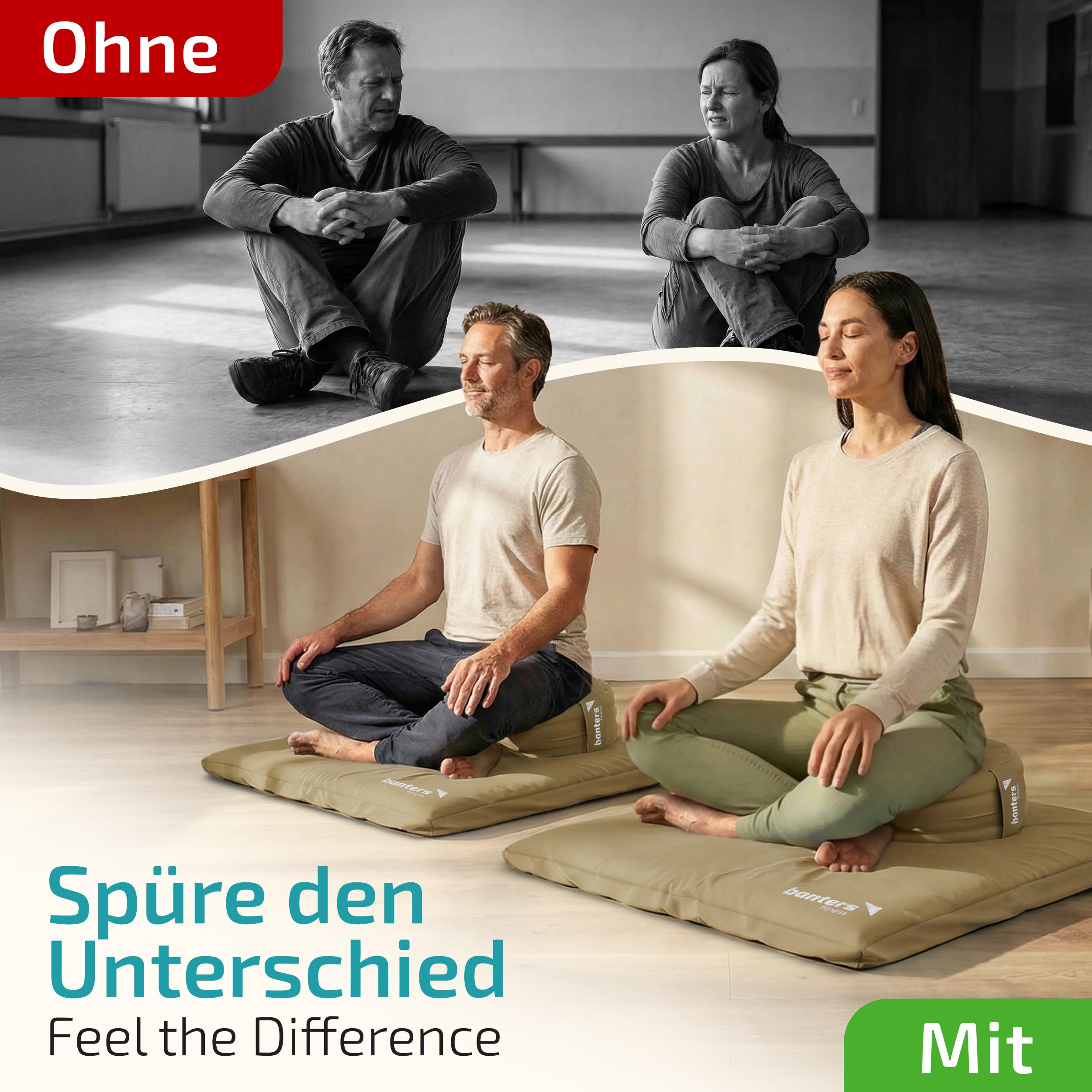 Banters Zabuton - Tappetino da meditazione, 80 x 80 x 6 cm, 100% cotone biologico, ergonomico, lavabile, con 5 minuti