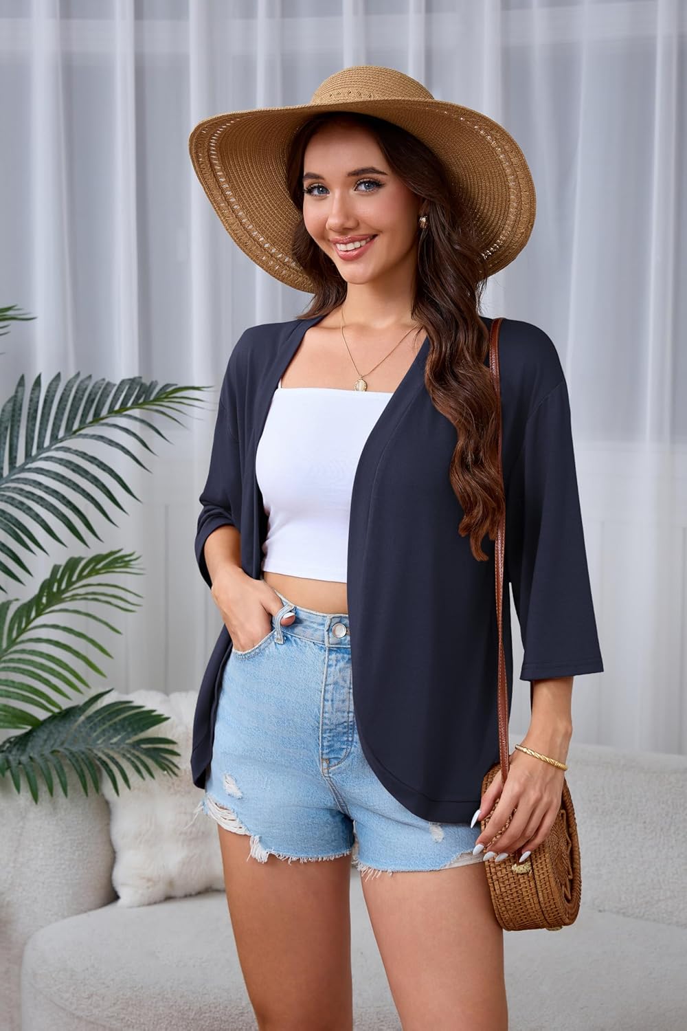 Women's Casual Lightweight Open Front Cardigans Soft 3/4 Bell Sleeve Cardigan Summer Cover Ups - Image 5