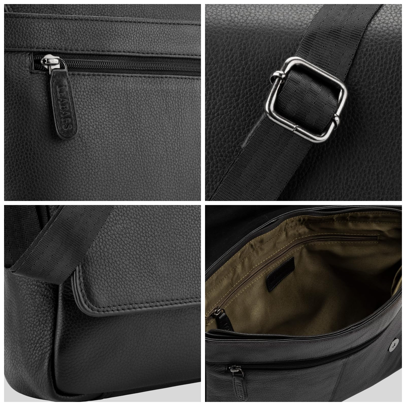 LEABAGS Sac bandoulière pour hommes et femmes | Sac ordinateur portable en cuir véritable 14" | Sac messager avec bandoulière | Sac à main | Sac de travail | Sac de transport
