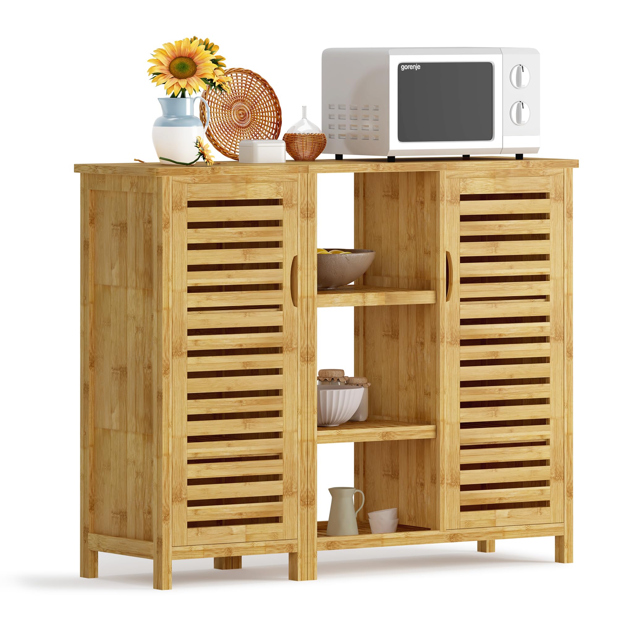 SogesPower Armadietto Portaoggetti da Bagno in Bambù Credenza Autoportante per Soggiorno, Cucina, Ufficio Domestico
