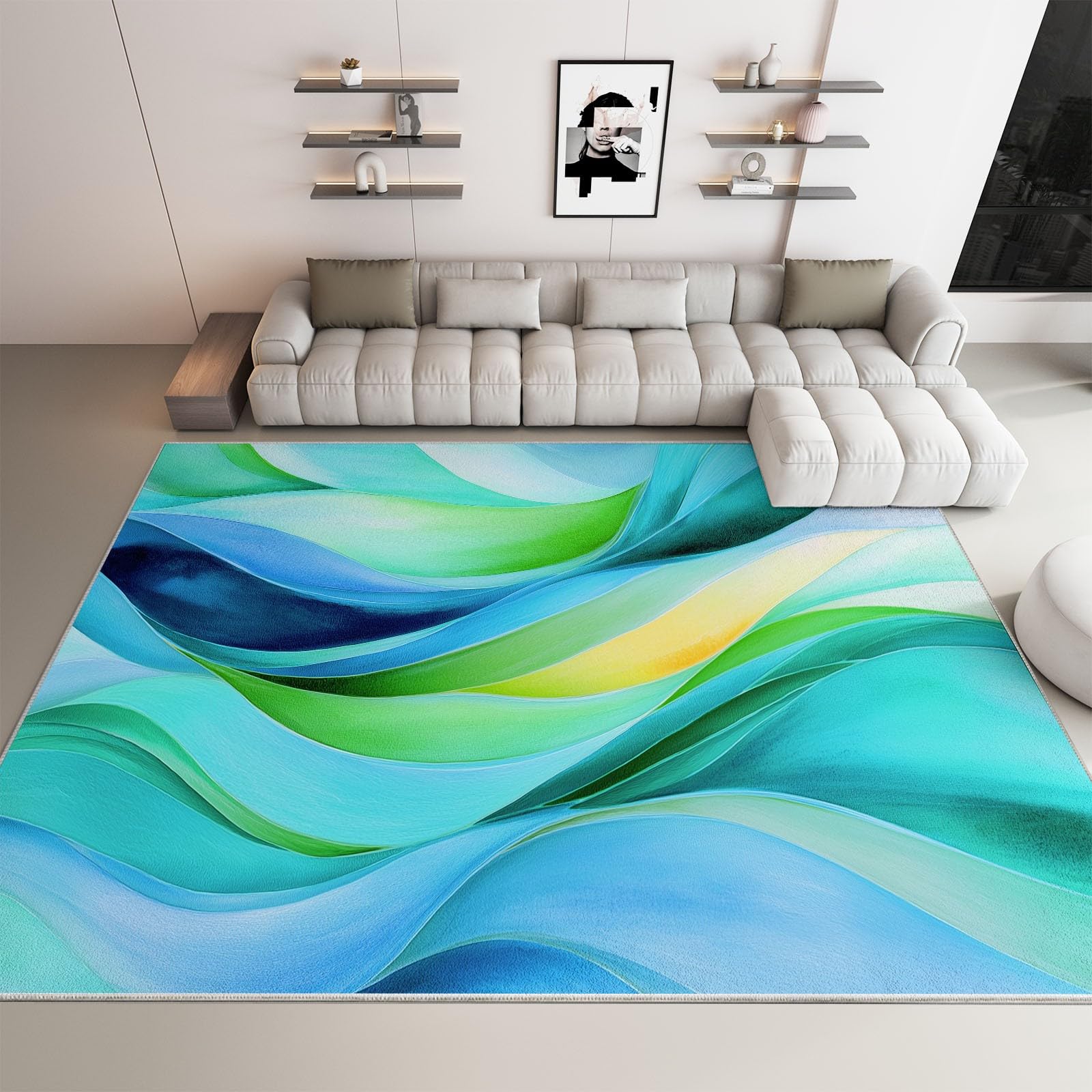 Tapis d'entrée vagues vertes abstrait moderne pour sublimer votre bureau et couloir