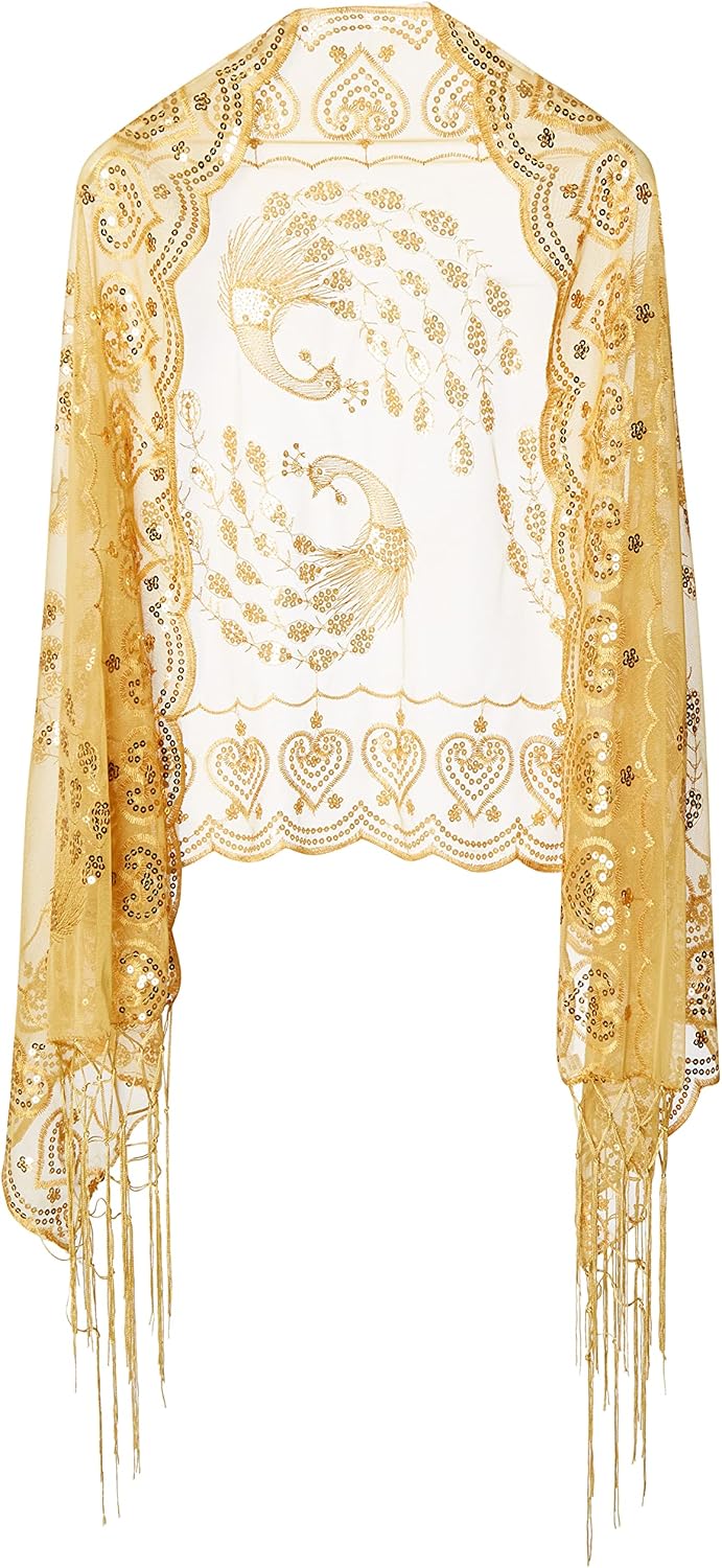 Coucoland 1920s Stola Damen Blatt Muster Retro Schal Umschlagtücher für