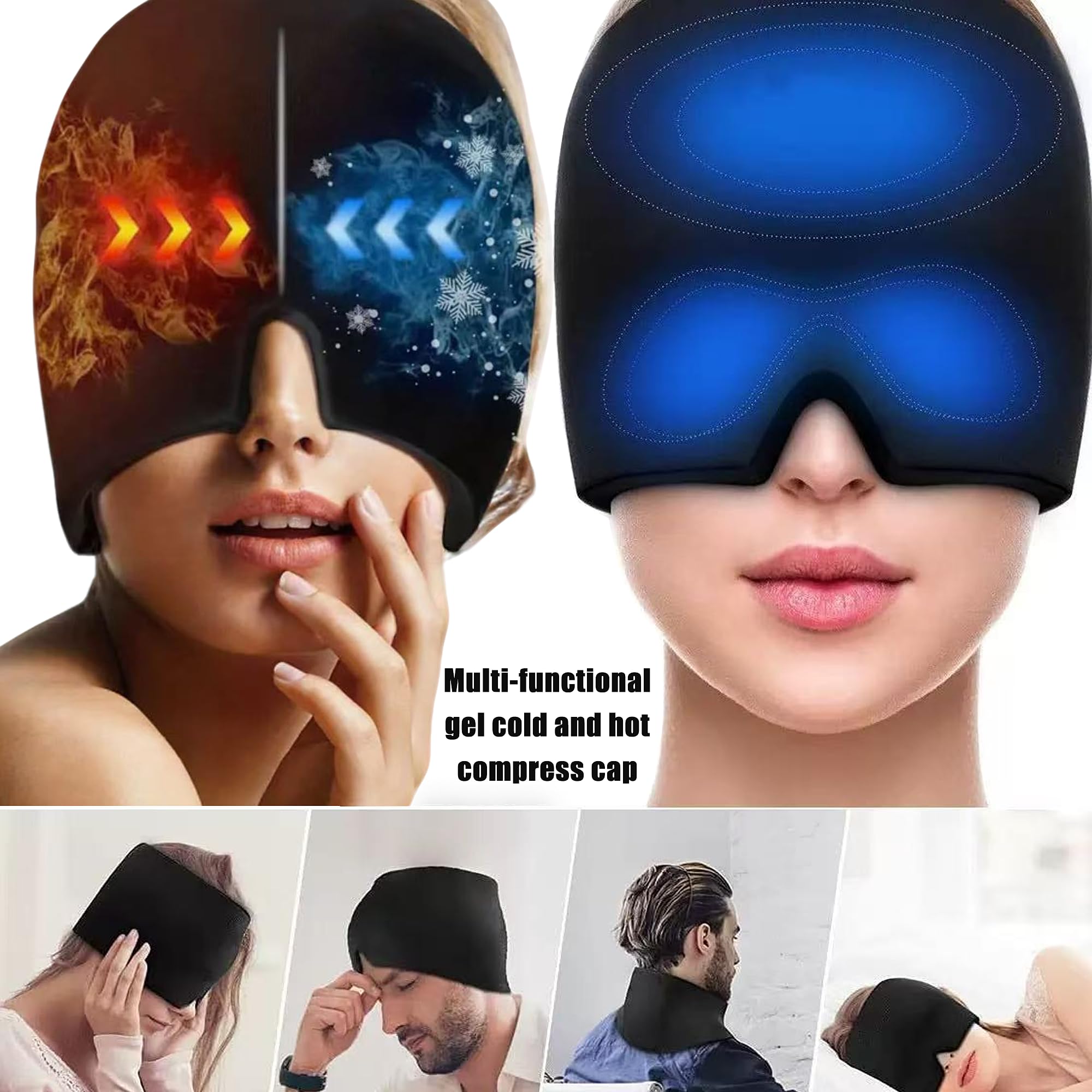 Gel cap Per Emicrania, un Buon Cappello Per Alleviare l'emicrania, Si Rilassa Quando Attacchi di Emicrania, Gel Riutilizzabile, Cappuccio per Emicrania e Sinusite che Copre la Testa(Blu)