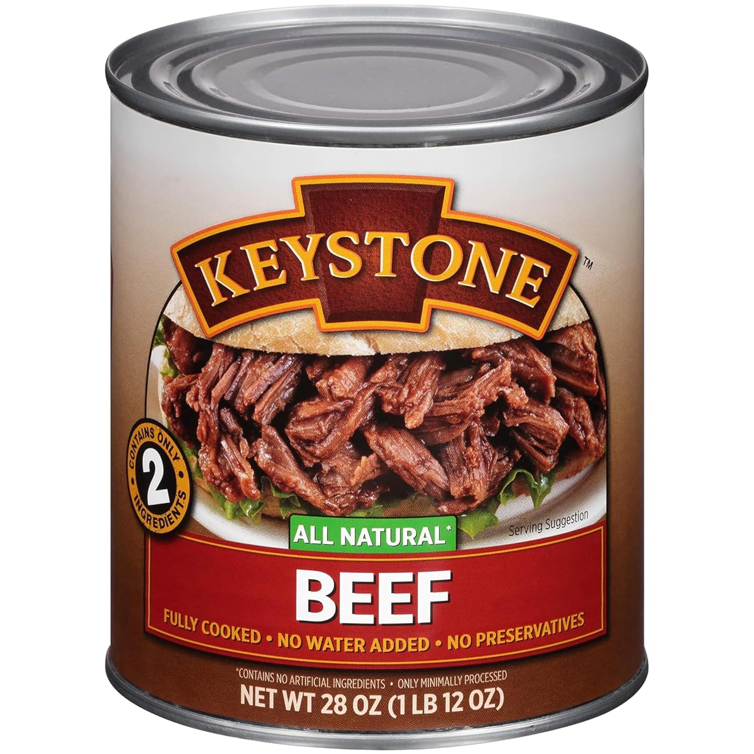 Keystone Meats All Natural Canned Beef 28 Ounce Long Term Shelf Life Emergency Survival Food Canned Meat | Fully Cooked Ready to Eat | No Water Added | Gluten Free No Carbs Family Pack of 12