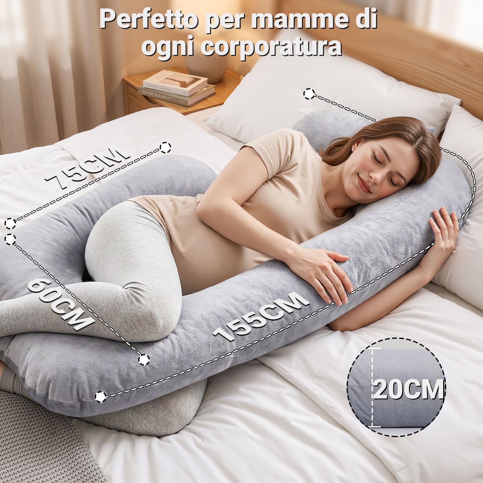 COSYLAND Cuscino Gravidanza per Dormire 2-in-1, Cuscino Allattamento e Gravidanza Salva-spazio, Supporto Ergonomico Schiena e Pancia, Federa Sfoderabile e Lavabile - 2