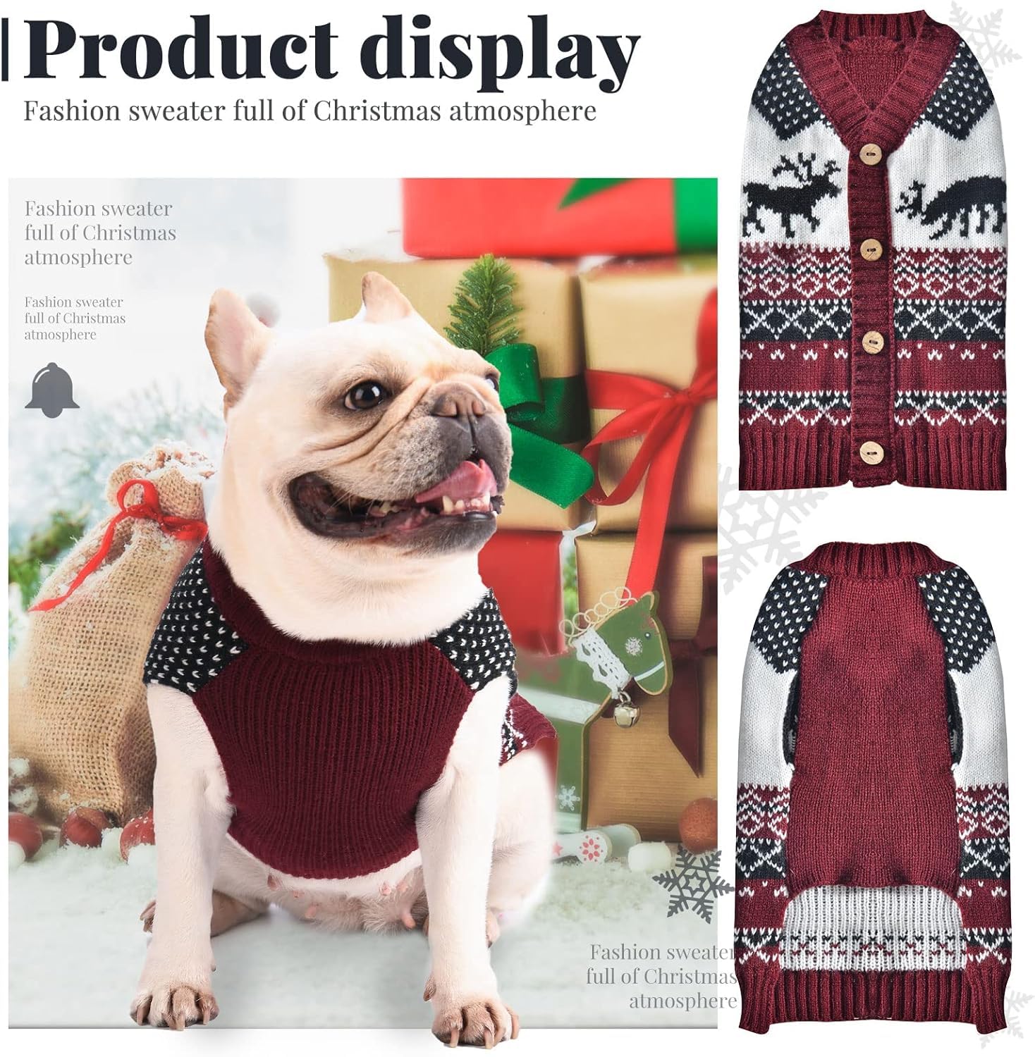 TENGZHI Christmas Dog Jumpers V-Neck Warm Knitted Puppy Sweater Vest Red Reindeer Xmas Dog Clothes Outfits for Small Medium Large Dogs Cats(V-Neck Jumpers,M) - Image 2