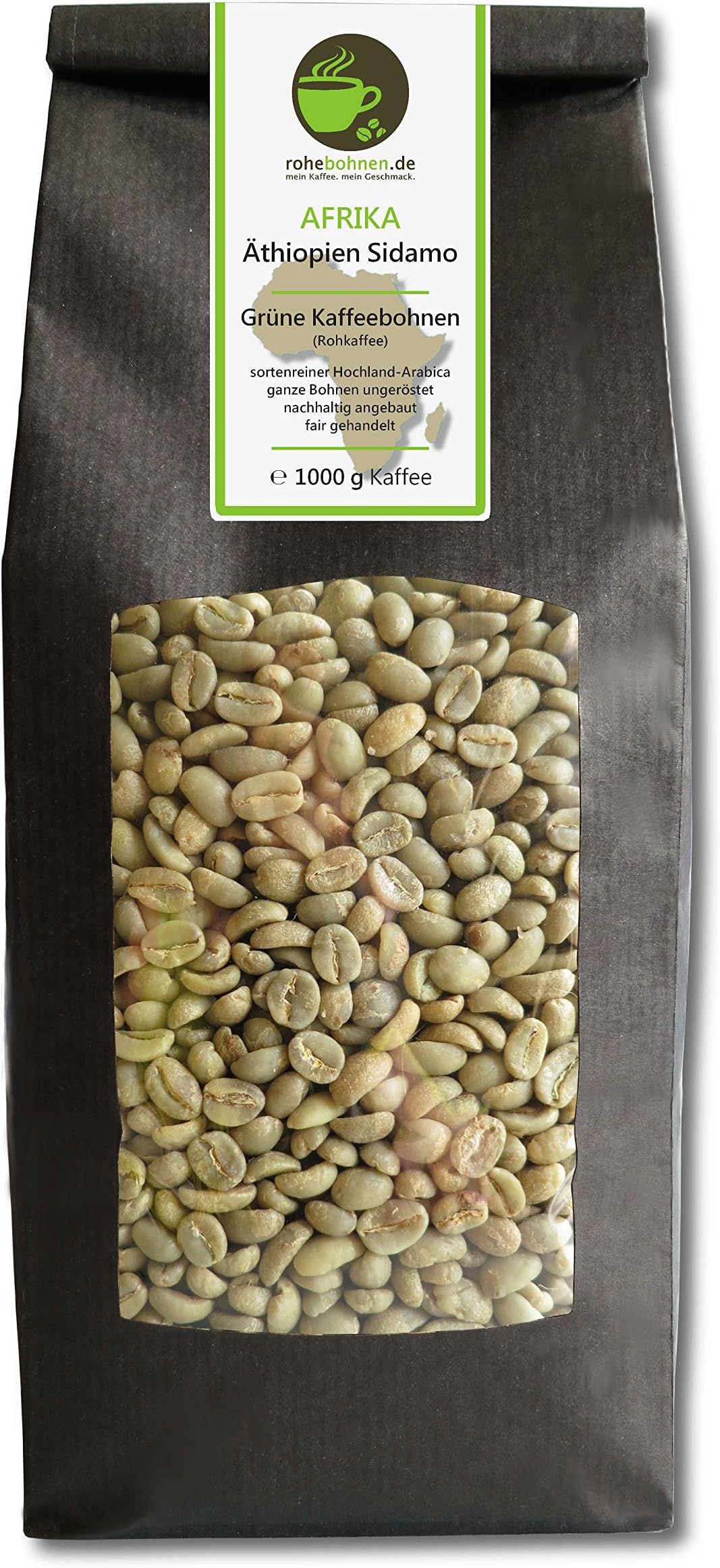 Green coffee beans Ethiopia Sidamo (highland raw coffee beans, unroasted 1000g) - GMP certified