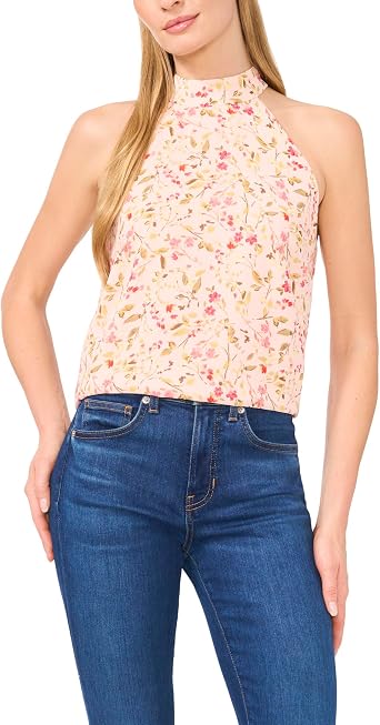 CeCe Women's Sleeveless Halter Folded Collar Top