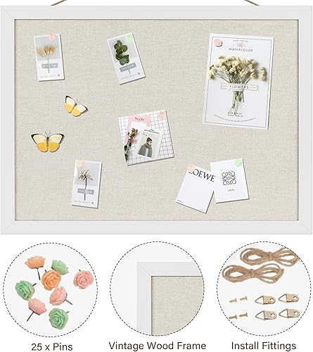 Miniatura 7 de Yettsoy Tablero de anuncios de corcho de 16.7 x 11 pulgadas, pequeños tableros de corcho de lino con marco para paredes, bonito tablero de visión