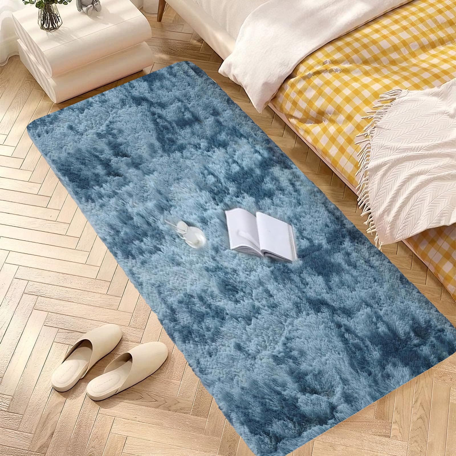 Tapis shaggy 240x460 grand salon tapis à poils longs pelucheux et antidérapant