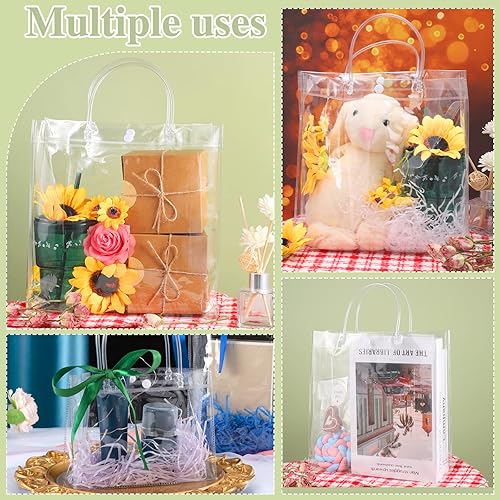 Miniatura 4 de BESARME Paquete de 20 bolsas de regalo transparentes con asa, bolsas de plástico reutilizables, pequeñas bolsas transparentes para regalos, bodas,