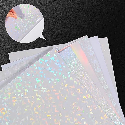 Miniatura 35 de 24 hojas laminadas holográficas transparentes holográficas, autoadhesivas, película de vinilo impermeable con purpurina transparente para papel