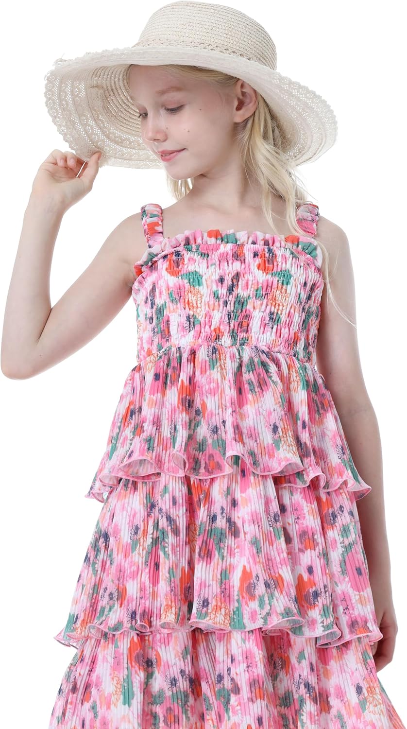 Girls Sleeveless Dress Kids Floral Print Cami Dress Backless Summer Dresses Flare Casual Beach Midi Dresses - Image 3