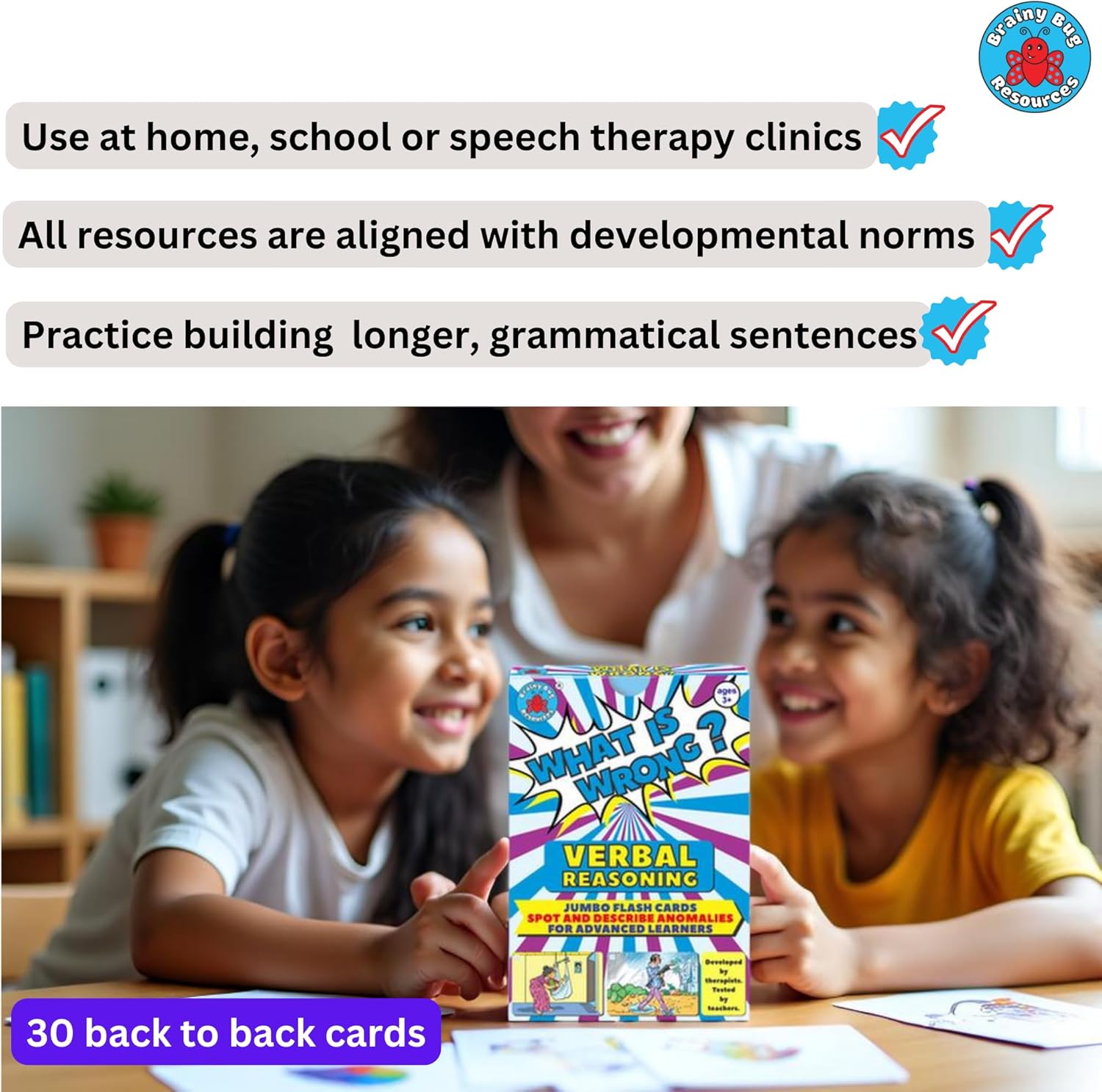 How Do You Know? + “What’s Wrong?” Reasoning Flashcards Combo | Verbal Reasoning, Critical Thinking & Advanced Language Skills for Children | Brainy Bug Resources | ESL | Special Needs Kids