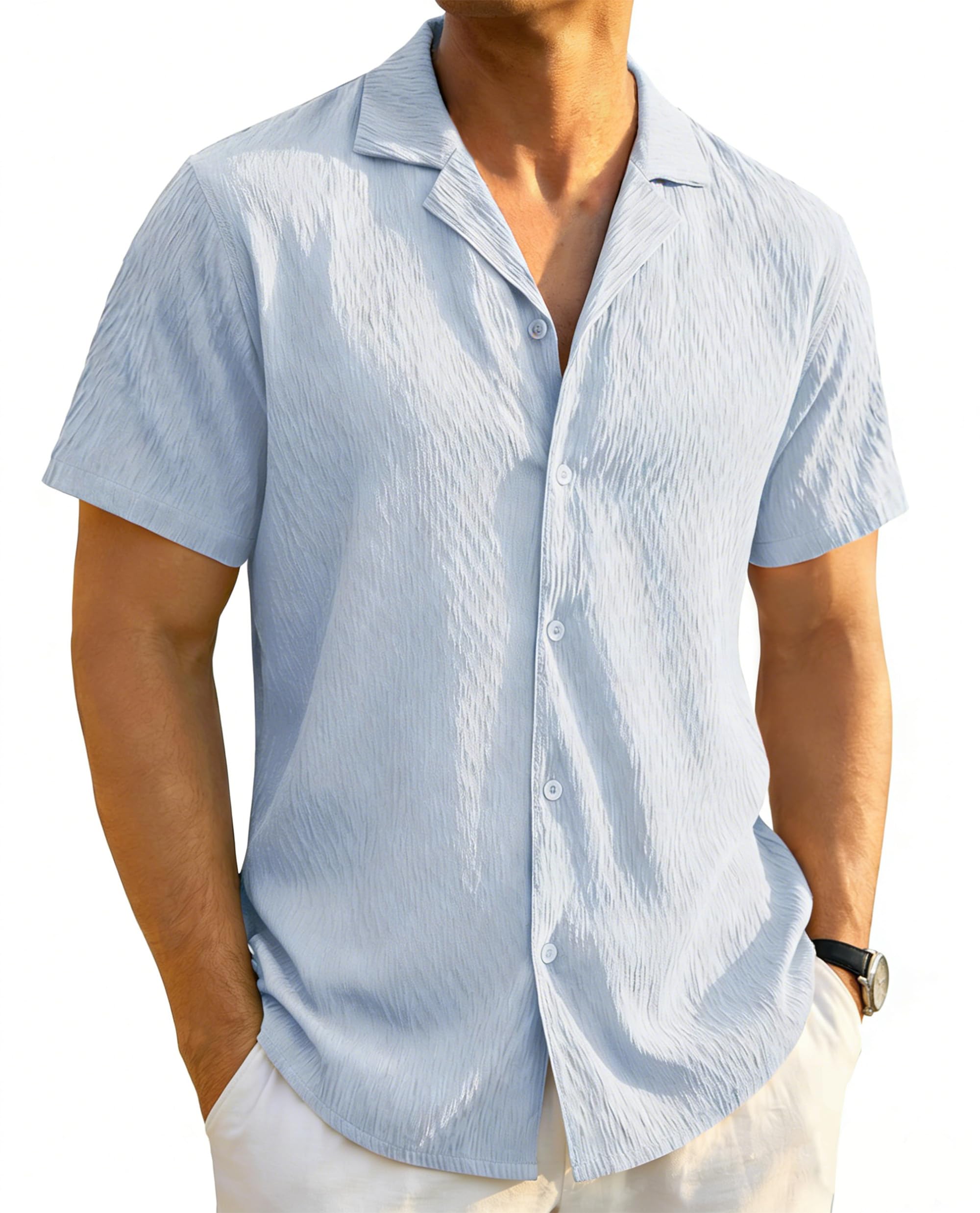 TACVASEN Herren Kurzarm Hemd Sommer Freizeithemd Leichtes Regular Fit Shirt Button down Cuba Herrenhemd