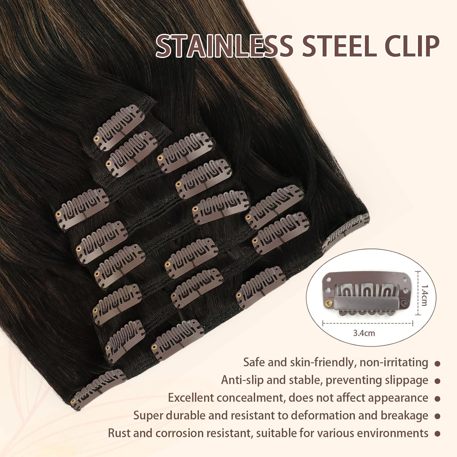 Sassina Straight Remy Human Hair Extensions Clip ins Chestnut Brown to Dark Brown Clip in Real Human Hair Extensions 22 Inch Natural Thick Huair Extensions 8 Pcs 120 Grams #R2-6/2