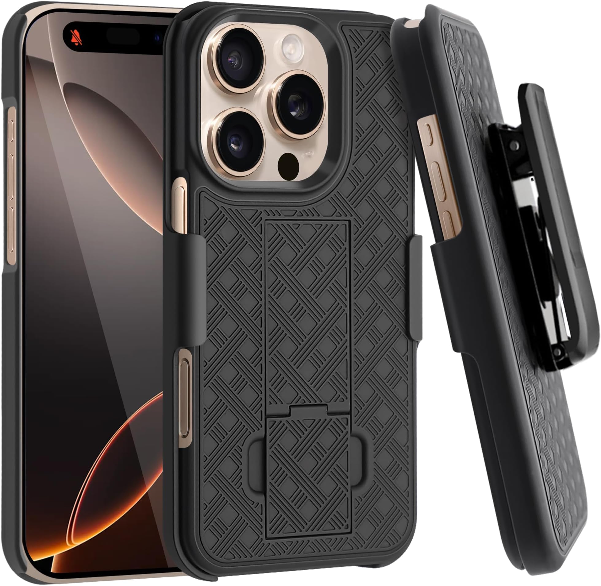 for iPhone 16 Pro Case with Belt Clip Holster Case Slim Combo Shell with Kickstand Swivel Holster Rugged Shockproof Antiscratch Full Body Protective Case for iPhone 16 Pro,6.3 inch,2024,Black