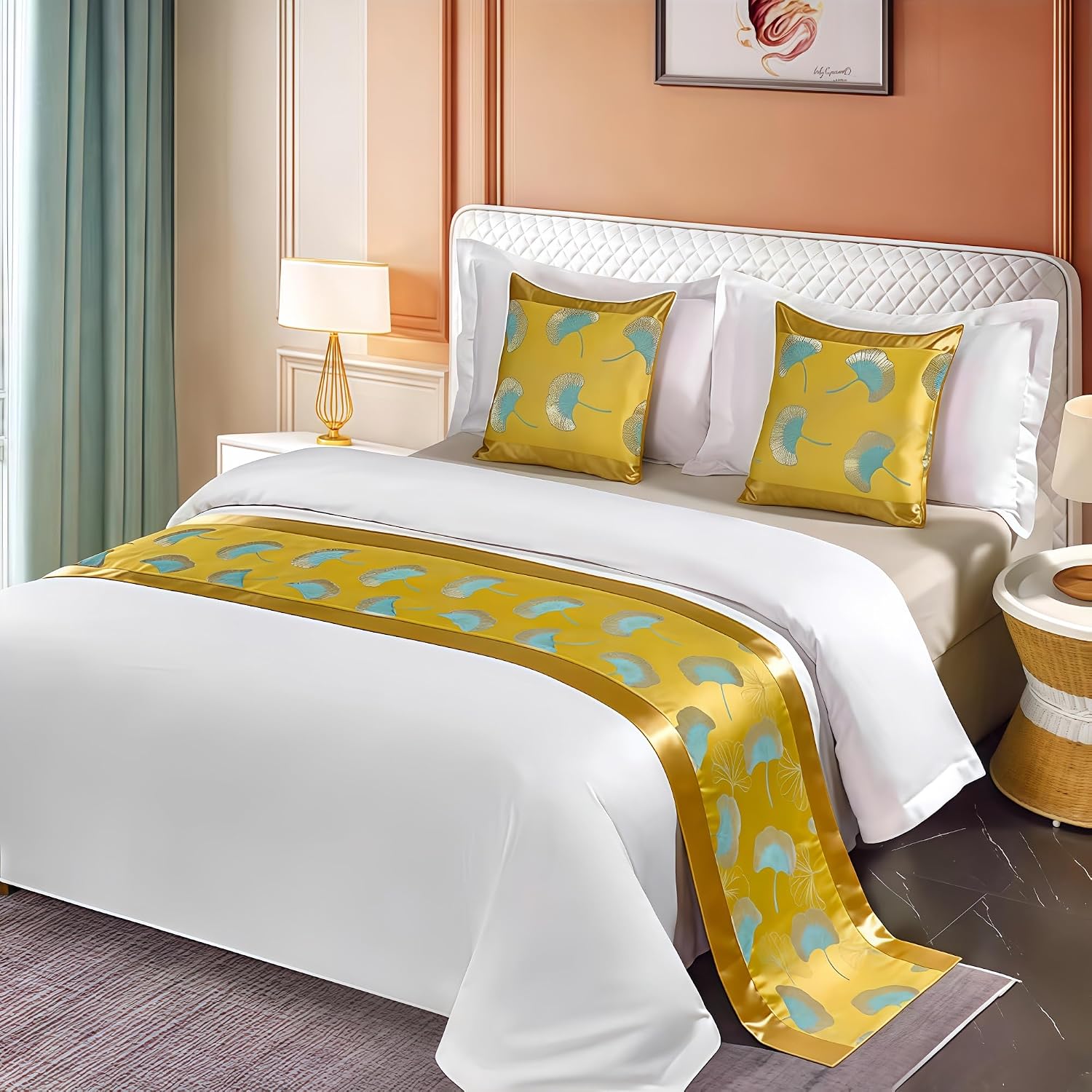 Bed Runner for Guest Room，Luxury Bed Runner，Wedding Bed Runner，Embroidered Bed Runner，Breathable Washable，Hotel Decor，Bed Decorations ，for Home Hotel Decorations(K,2 Pillowcase)