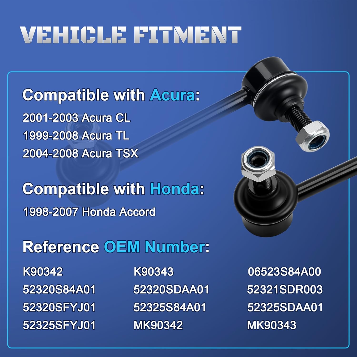 K90342 K90343 Rear Stabilizer Sway Bar End Links Compatible with Honda Accord & Acura TL1998 1999 2000 2001 2002 2003 2004 2005 2006 2007 2008, Acura TSX 2004-2008, CL 2001-2003, Set of 2