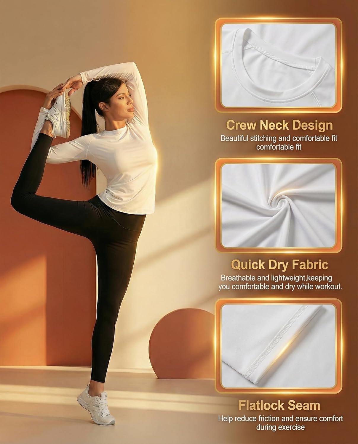 TELALEO 4 Pack Women's Compression Shirt Long Sleeve Performance Workout Baselayer Athletic Top Sports Gear - Image 4