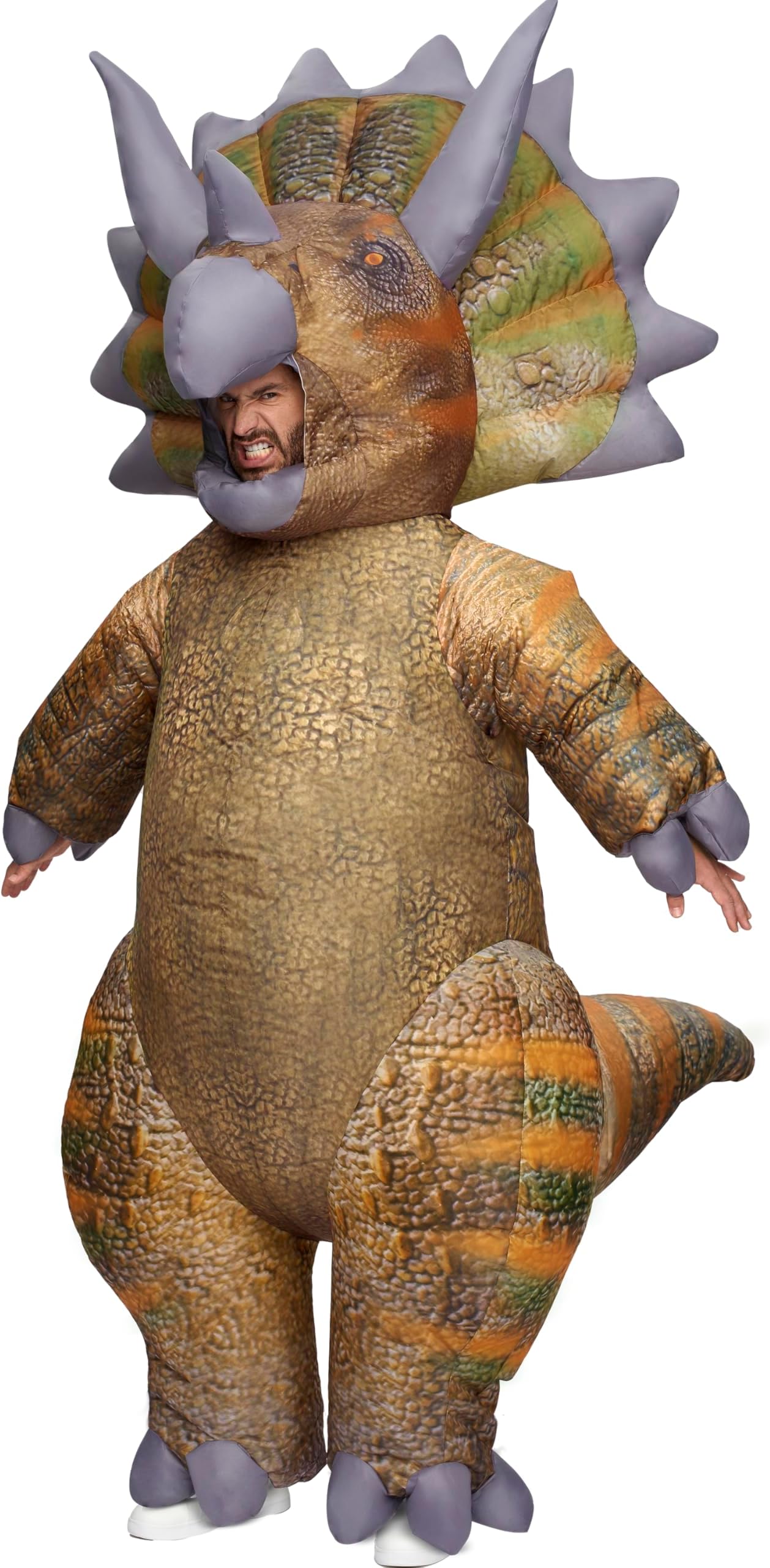 Adults Halloween Inflatable Costumes, Realistic Triceratops Blow Up Dinosaur Costumes, Tyrannosaurus rex Raptor Inflatable Suit Full Body for Halloween Cosplay Themed Parties