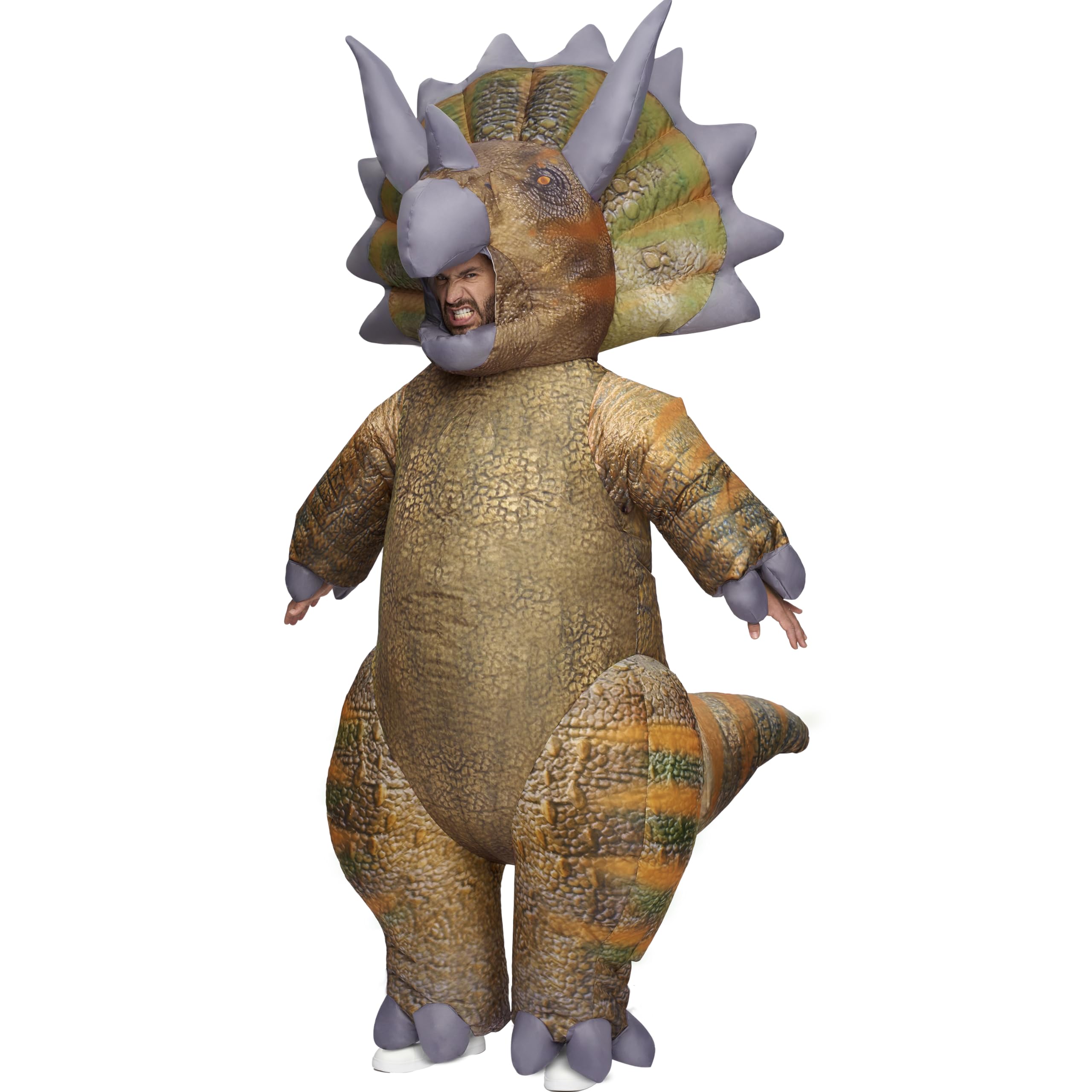 Spooktacular Creations Adults Halloween Inflatable Costumes, Realistic Triceratops Blow Up Dinosaur Costumes, Trex Raptor Inflatable Suit Full Body for Halloween Cosplay Themed Parties