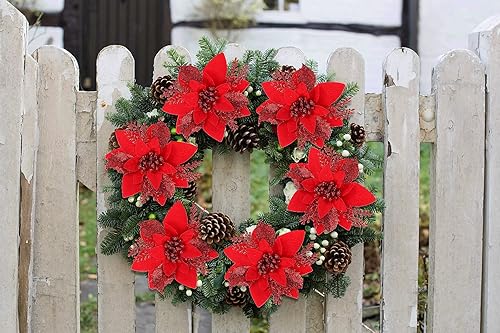 Miniatura 63 de RECUTMS 10 paquetes de flores de Pascua artificiales con purpurina para decoración de bodas, árbol de Navidad, Año Nuevo, guirnalda de Navidad