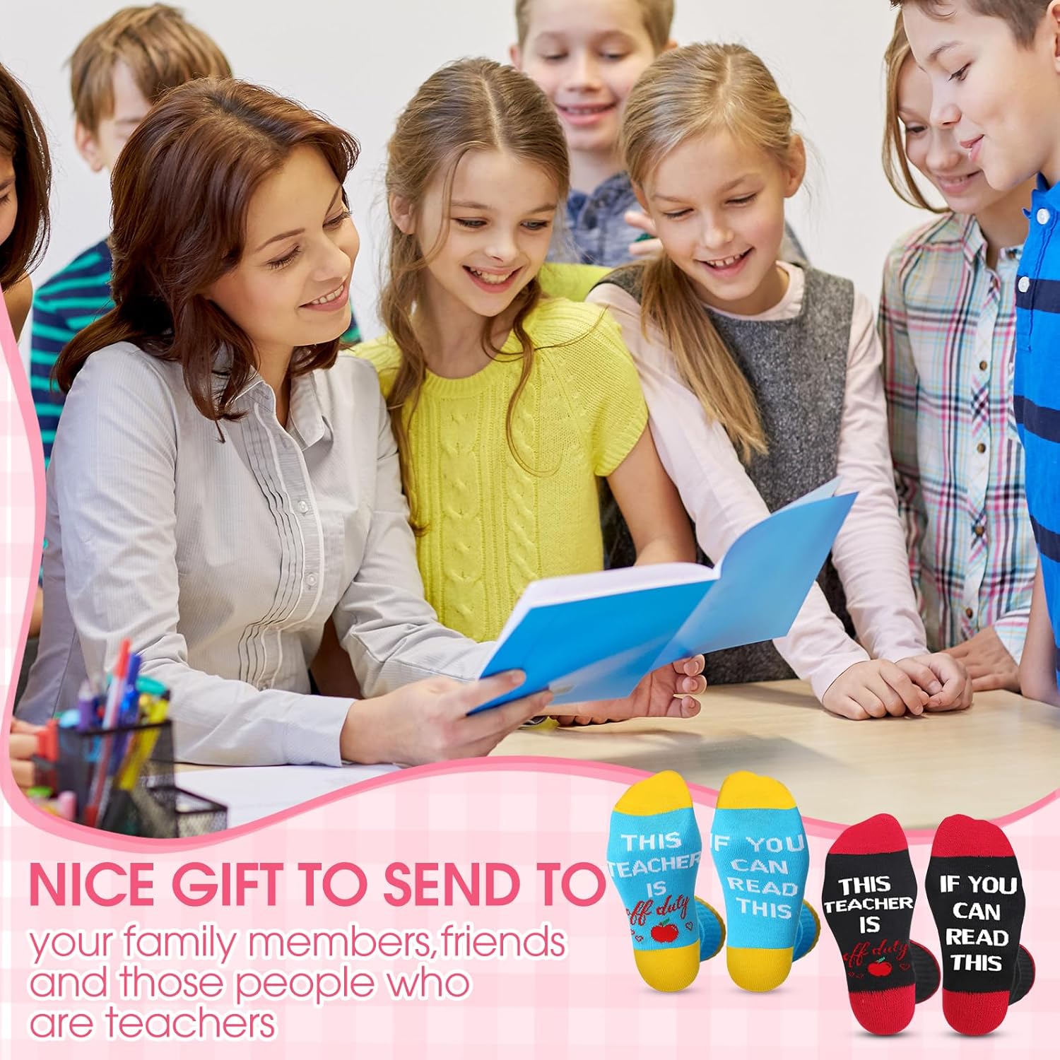 Panitay 24 Pairs Teacher Appreciation Socks Graduation Gift Unisex Novelty If You Can Read This Teacher Is off Duty for Week Thank You Christmas Birthday Gifts Ideas from Students, 6 Styles