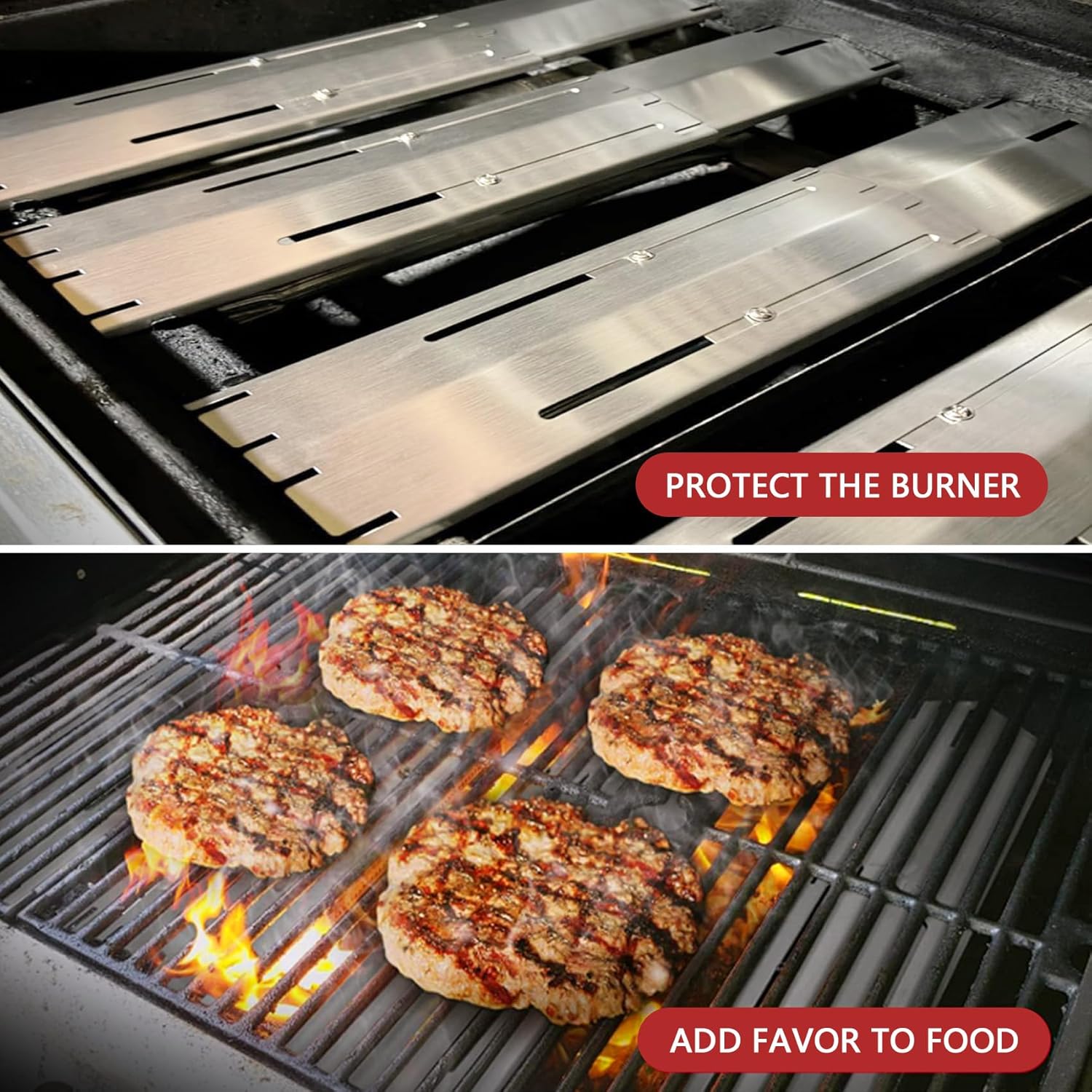 Adjustable Heat Plate Shield, Universal Heat Burner Tents, Heavy Duty Flame Tamer for Charbroil and Other Gas Grill Models, BBQ Replacement Parts, Extends from 11.75" up to 21" L (4 Pack)