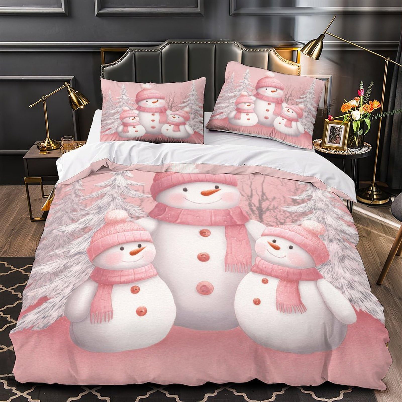 MMDASBVPE Snowman Family Comforter Cover 3D Design Printed Luxury 3 Piece Bedding Set Zipper Duvet Cover Super Soft Washable for Kids Teens Adults Women Youth Teenagers Double（200x200cm）