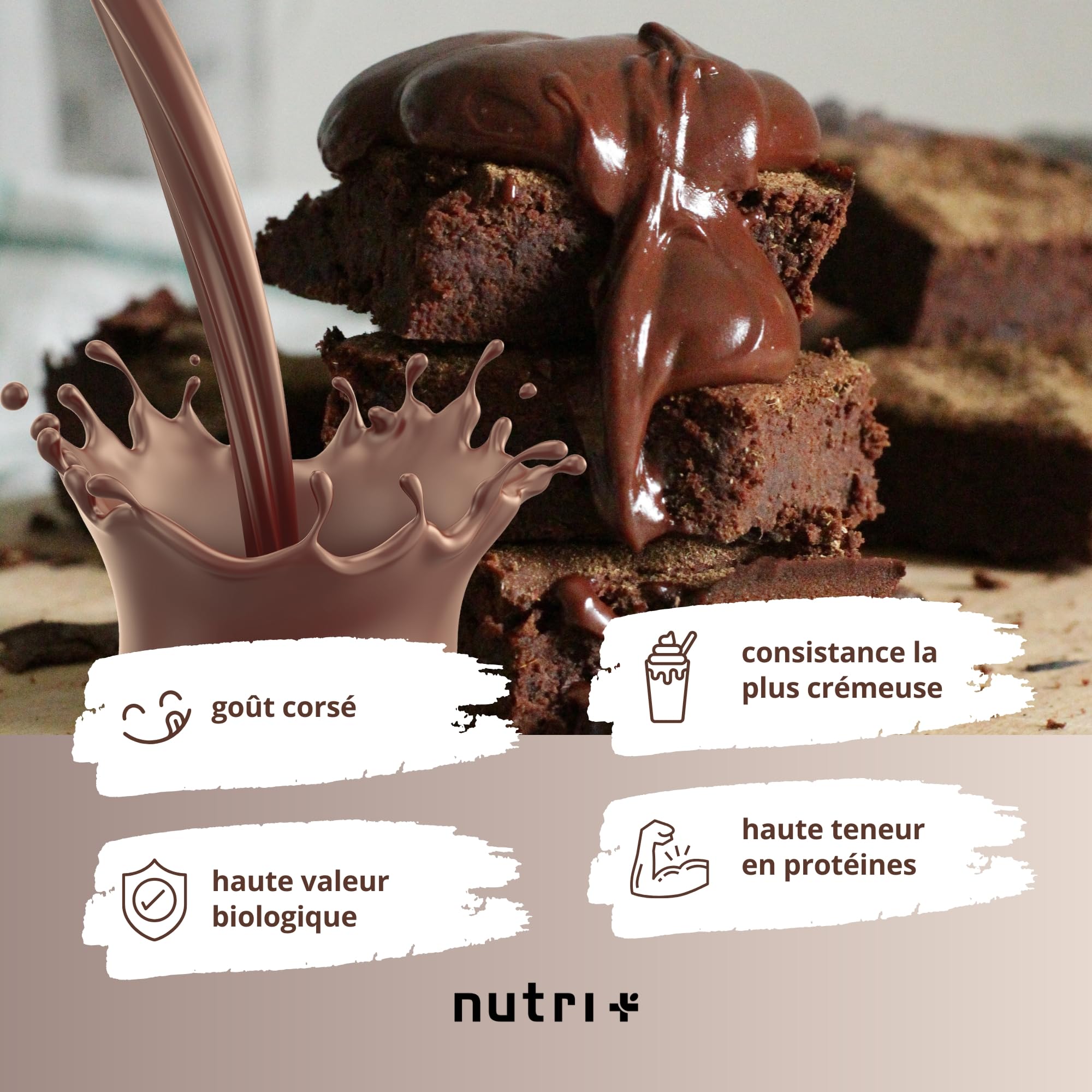 Nutri+ PROTEIN POWDER VEGAN Chocolate Brownie 1kg - poudre de protéines multi-composants végétales sans lactose
