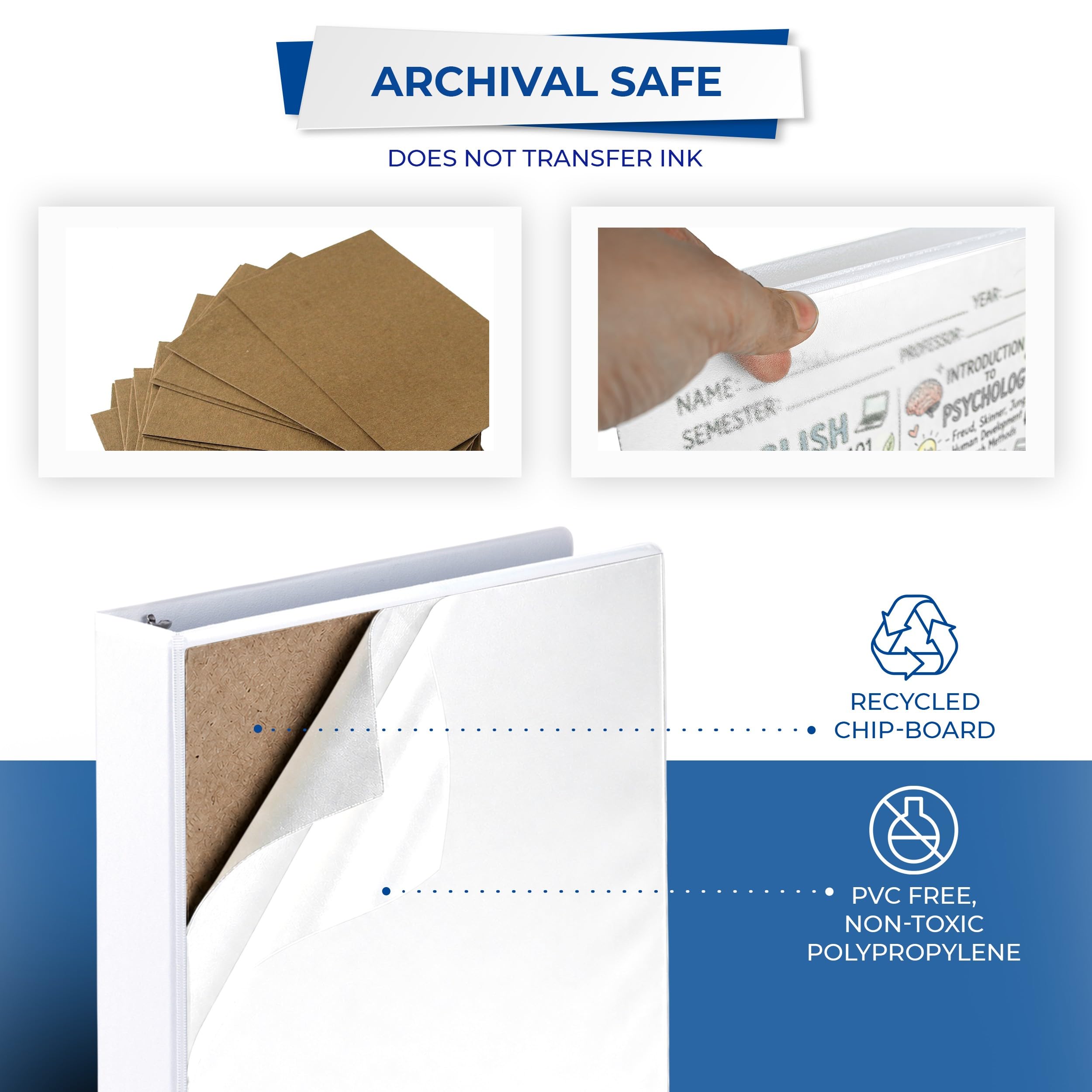 Samsill, Raccoglitori a 3 anelli da 5,08 cm, realizzati negli Stati Uniti, con anelli rotondi e copertina trasparente, dalla capacità di 425 fogli, per scuola, casa, ufficio, bianco, 6 pezzi