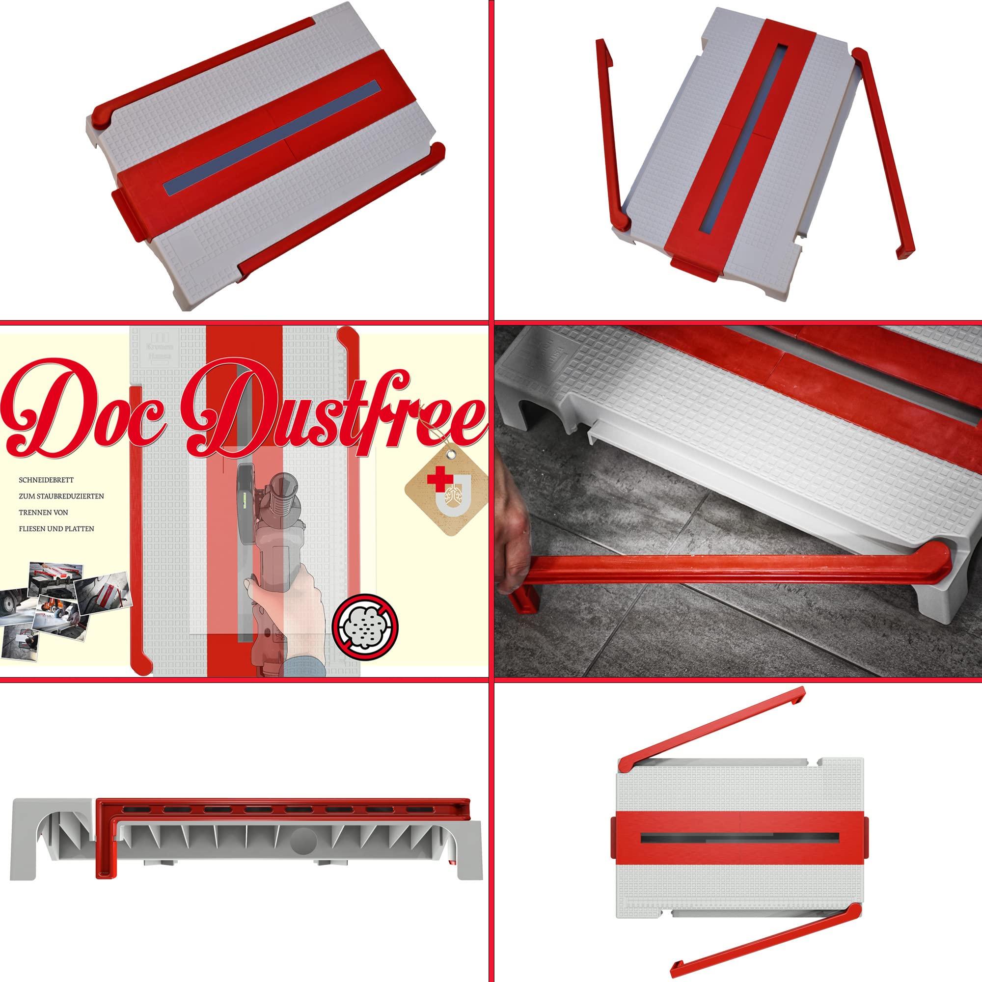 Kronen-Hansa Doc Dustfree - Tabla de cortar para cortar baldosas y placas con reducción de polvo (tabla de cortar azulejos para extracción de polvo, guía de corte 40 x 2,2 cm)